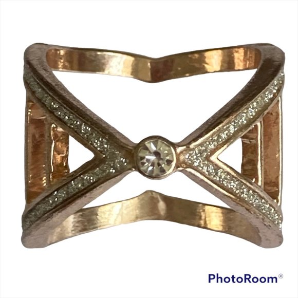 Rose Gold Cubic Zirconia Cocktail Ring Boho Art Deco Size 7 Plated Statement - Picture 1 of 11